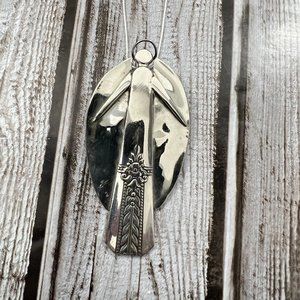 Angel Spoon Pendant Necklace Silver Plate 24" Silver Plate Chain Halo Wings